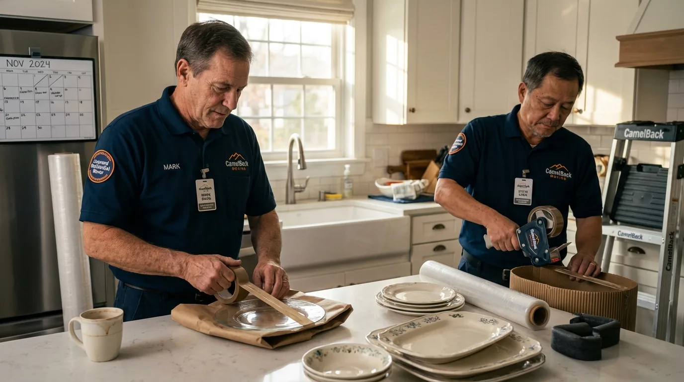 Professional crew packing kitchen dishware in Felton, DE